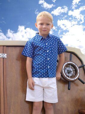 Rachel Riley Anchor Shirt in Royal Blue Size 10Y